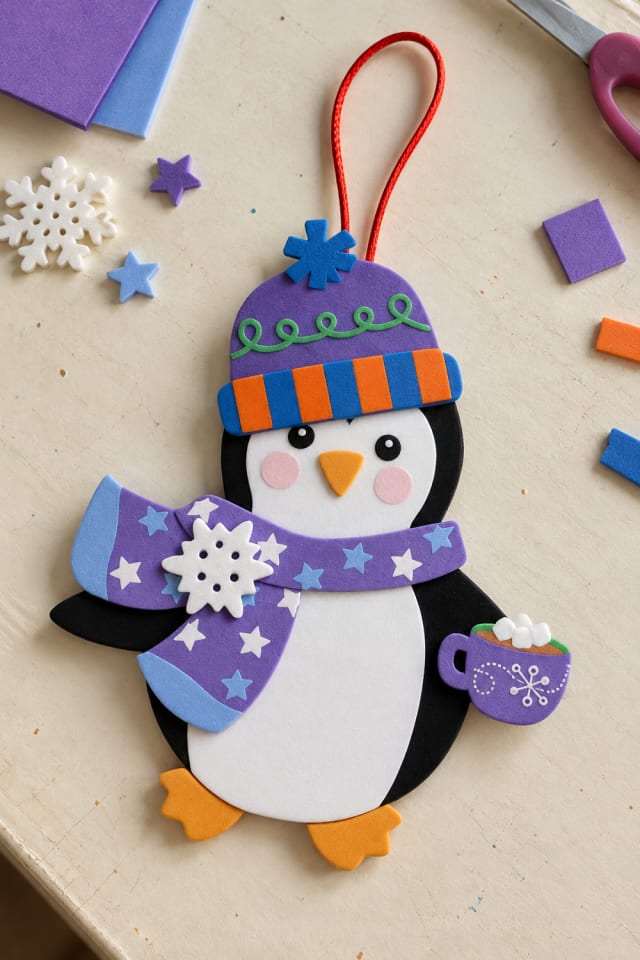 Colorful Penguin Ornament Kit with Purple Winter Accessories maker-lifestyle pin