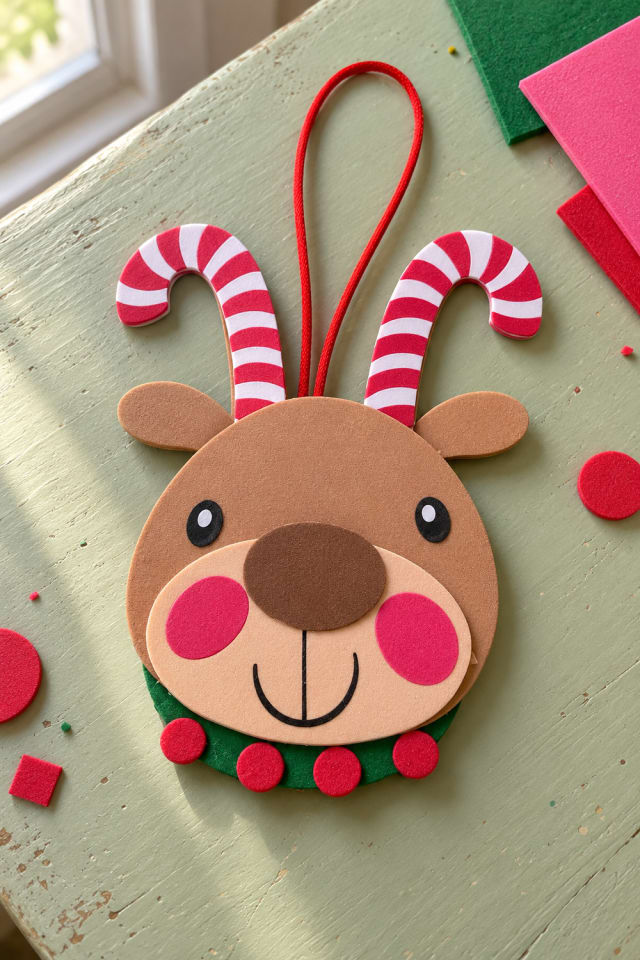 Candy Cane Reindeer Craft Kit for Foam Christmas Tree Ornaments maker-lifestyle pin