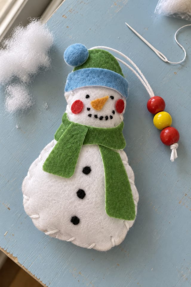 Felt Snowman Ornament Sewing Kit with Colorful Wooden Beads maker-lifestyle pin