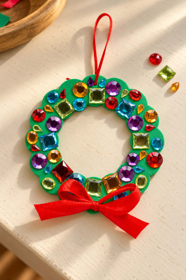 Mosaic Rhinestone Wreath Ornament Kit with Colorful Faceted Gems maker-lifestyle pin