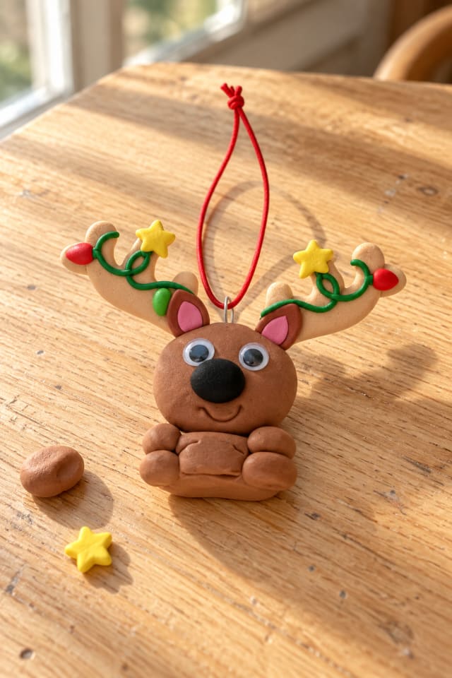 Air Dry Clay Reindeer Ornament Kit with Colorful Antler Lights maker-lifestyle pin