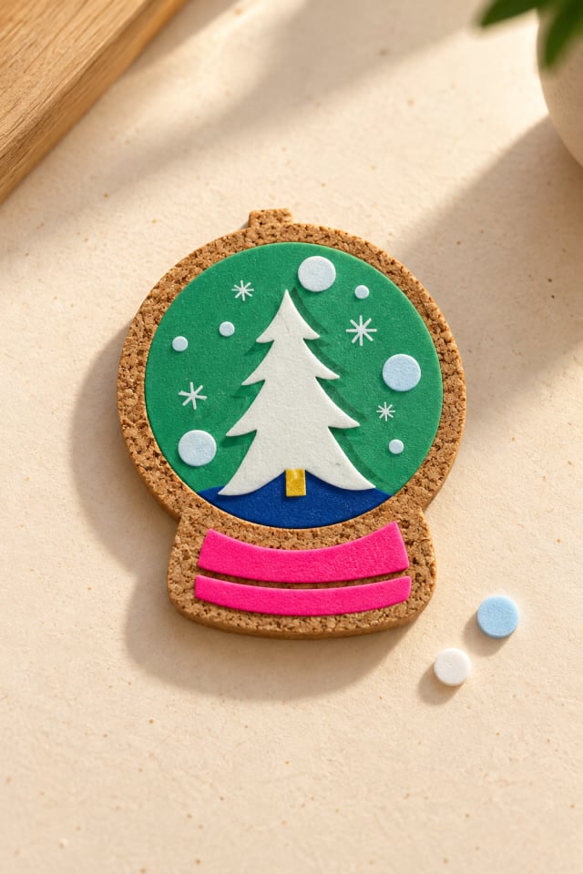 Cork Snow Globe Magnet Kit with a Pink and Green Christmas Scene maker-lifestyle pin