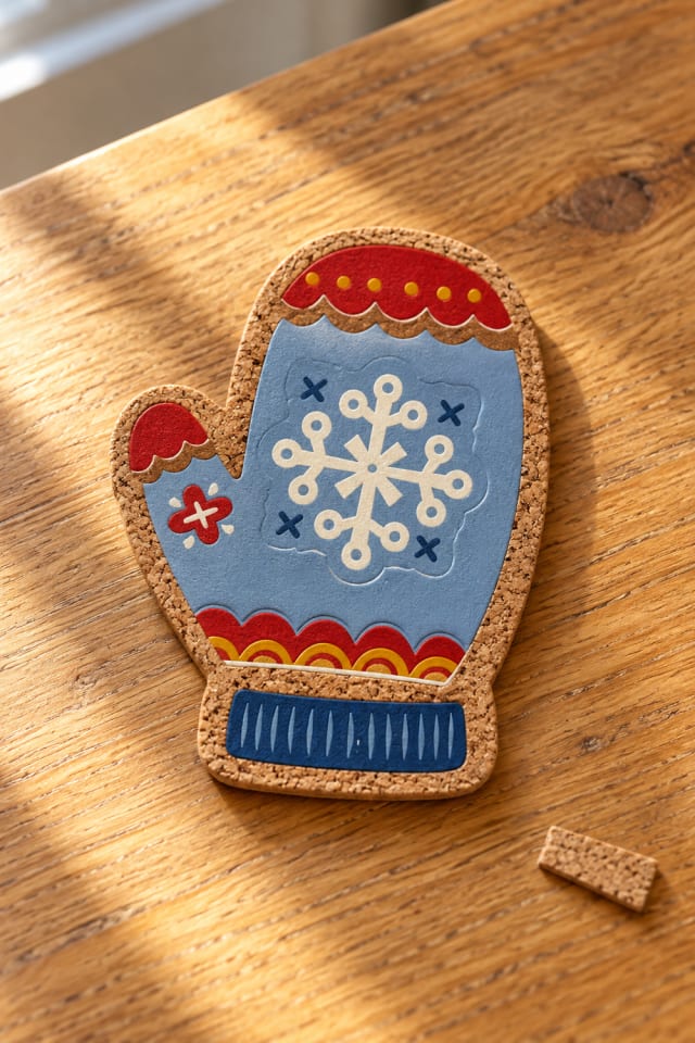 Folk Christmas Mitten Cork Magnet Kit with a Blue Snowflake Design maker-lifestyle pin