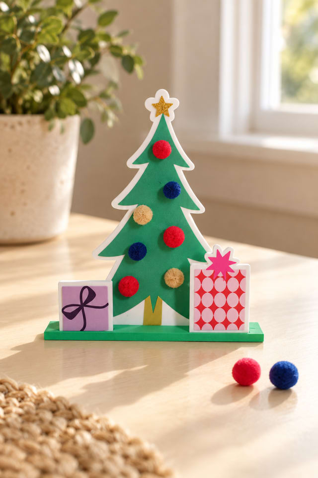 Mini 3D Foam Christmas Tree Scene Kit with Pom-Poms and Presents maker-lifestyle pin