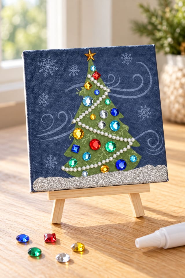 Rhinestone Christmas Canvas Kit with Mini Wooden Easels maker-lifestyle pin