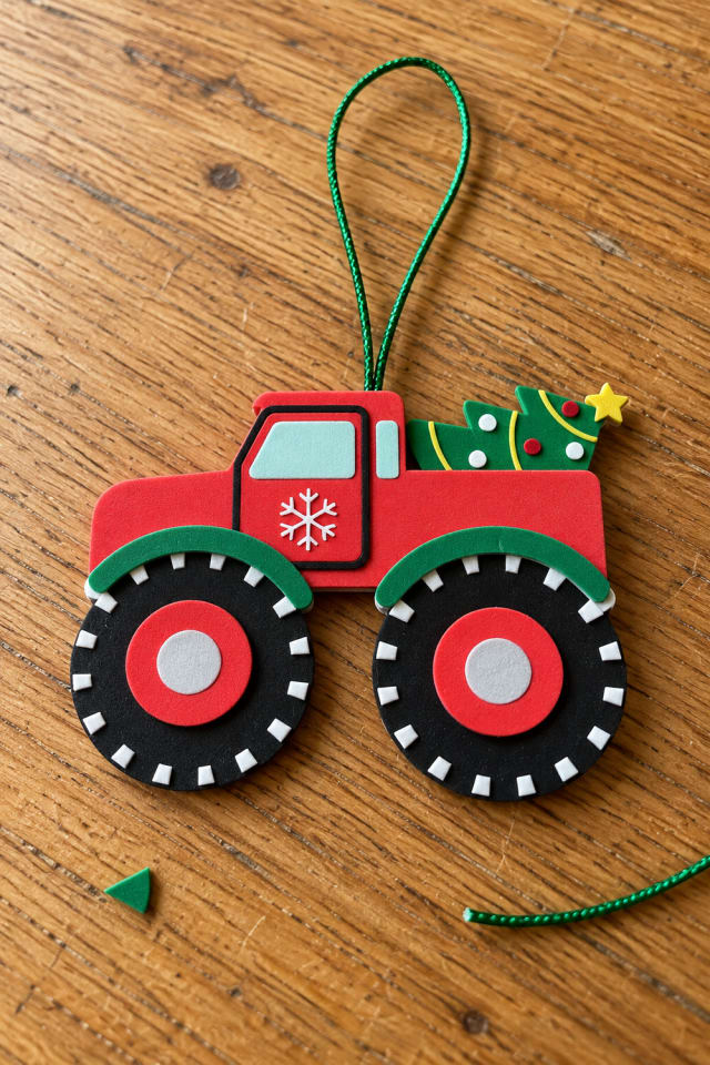 Christmas Monster Truck Ornament Kit with a Foam Tree in the Truck Bed maker-lifestyle pin