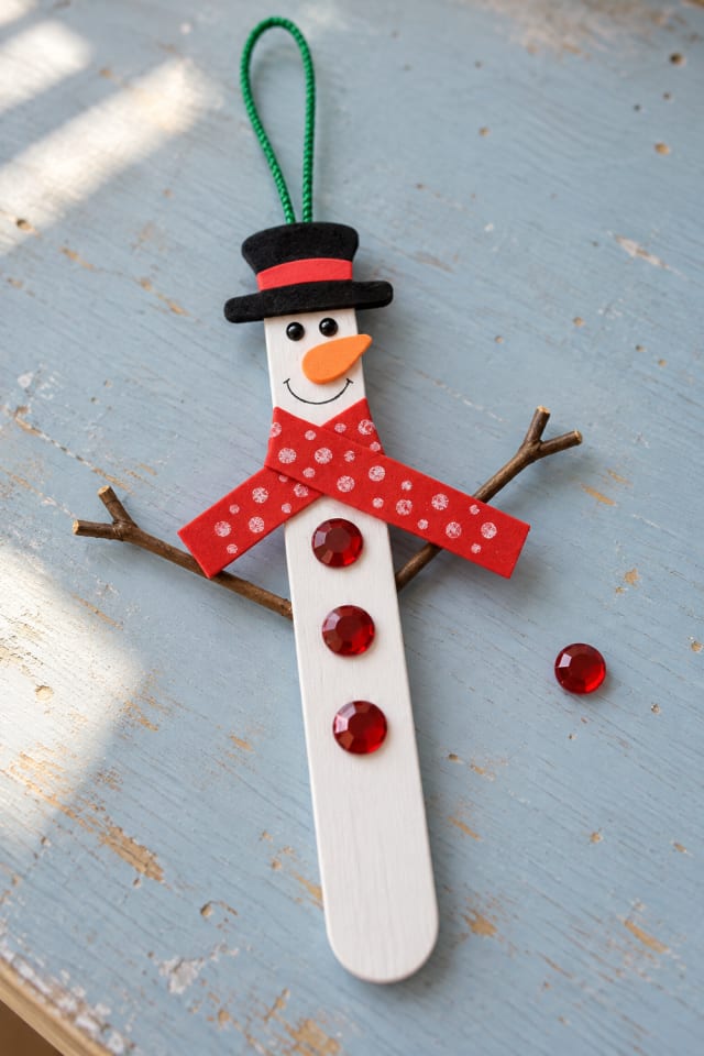 Craft Stick Snowman Ornament Kit with a Top Hat and Gem Buttons maker-lifestyle pin