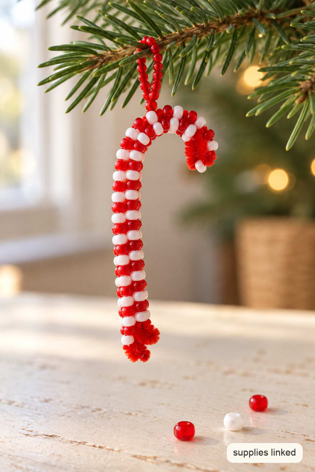 Beaded Candy Cane Ornament Kit for a Large Holiday Craft Group maker-lifestyle pin