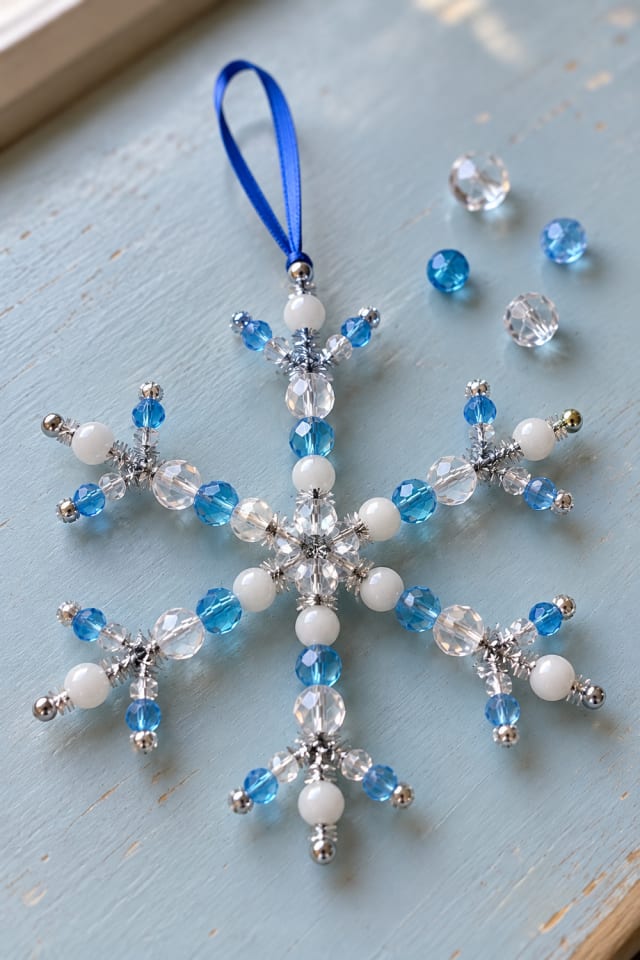 Beaded Snowflake Ornament Kit with Icy Blue and Clear Beads maker-lifestyle pin