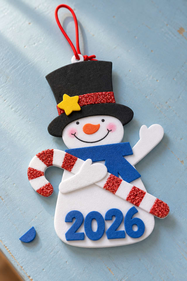 Dated Snowman Ornament Kit with a Candy Cane and 2026 Numerals maker-lifestyle pin