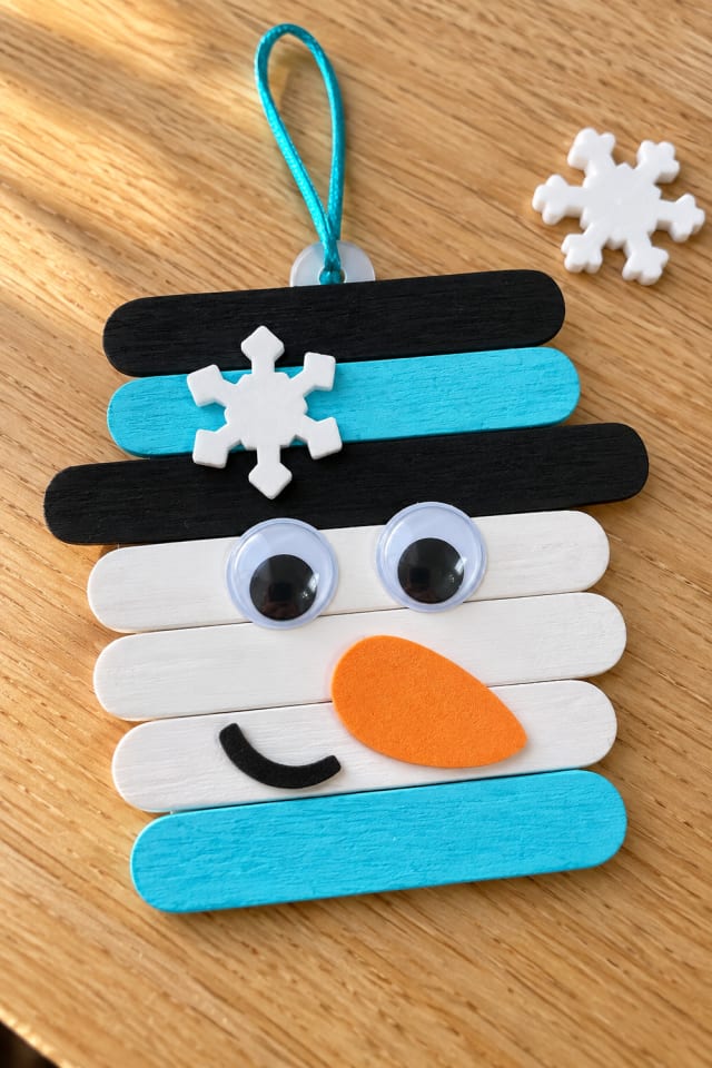 Snowman Craft Stick Ornament Kit with a Turquoise Hat Band maker-lifestyle pin