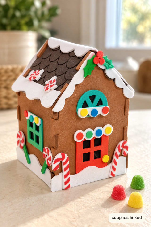 3D Gingerbread House Foam Craft Kit with Candy-Cane Details maker-lifestyle pin