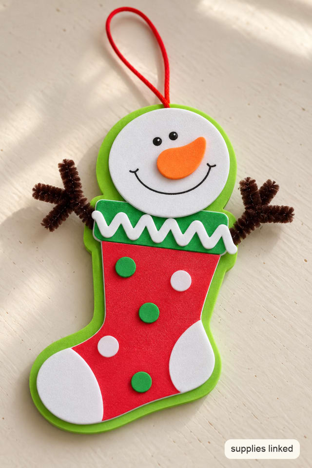 Snowman Stocking Ornament Kit with Chenille-Stem Arms maker-lifestyle pin