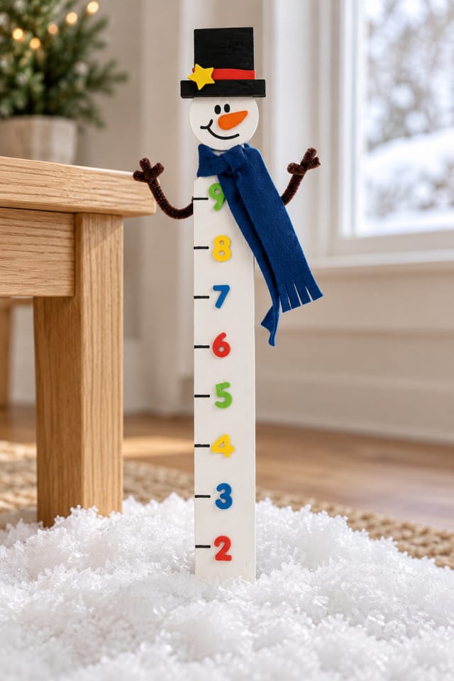 Snowman Snow Measuring Stick Kit with a Wood Ruler and Fabric Scarf maker-lifestyle pin