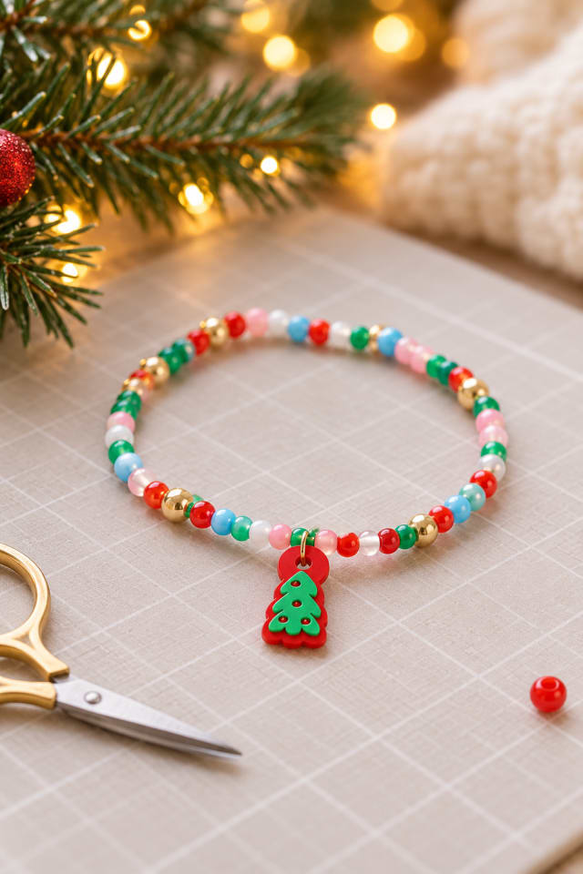 DIY Christmas Stacked Beaded Bracelet Craft Kit | holiday craft ideas | DIY project guide maker-lifestyle pin