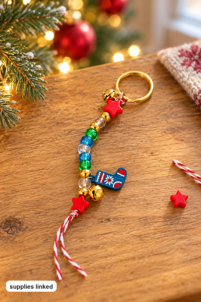 Christmas Beaded Keychain with Gift Box Craft Kit | holiday DIY | craft project ideas maker-lifestyle pin