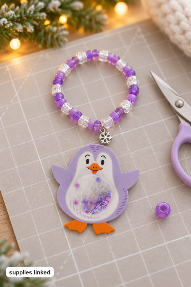 Winter Beaded Bracelet Craft Kit with Penguin Card | holiday DIY | craft project ideas maker-lifestyle pin