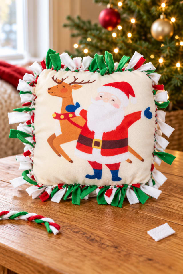 Fireside Folk Santa & Reindeer Tied Pillow Craft Kit | holiday DIY | craft project ideas maker-lifestyle pin
