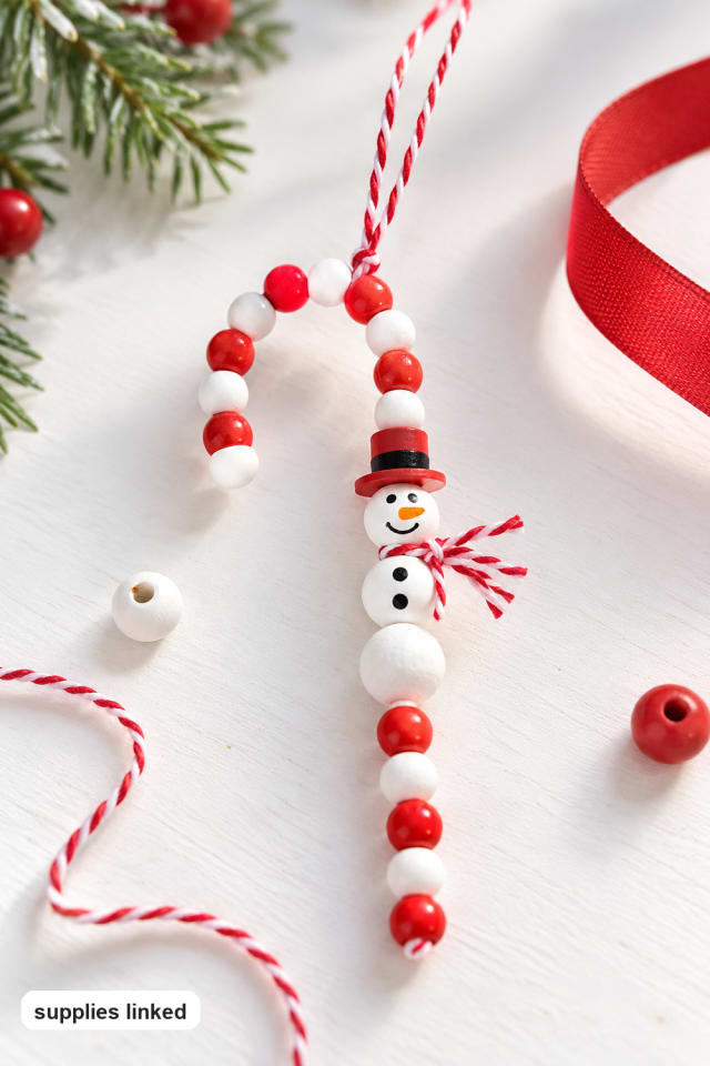 Snowman Candy Cane Ornament Beaded Craft Kit | holiday craft ideas | DIY project guide maker-lifestyle pin