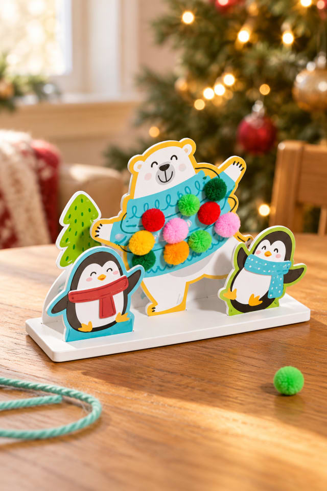3D Polar Bear with Pom-Pom Sweater Stand-Up Craft Kit | holiday DIY | craft project ideas maker-lifestyle pin