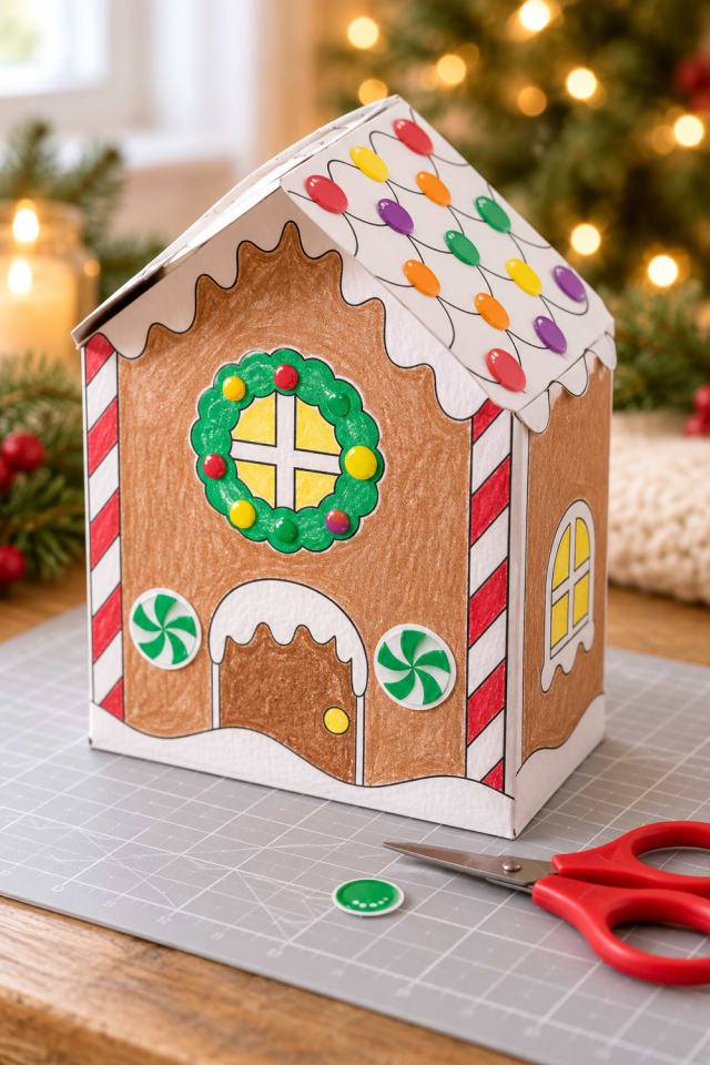 Color Your Own Cardstock Gingerbread Houses | holiday craft ideas | DIY project guide maker-lifestyle pin