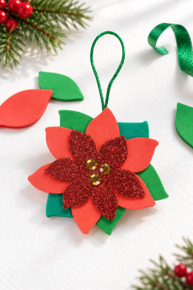 Poinsettia Glitter Christmas Ornament Craft Kit | holiday craft ideas | DIY project guide maker-lifestyle pin