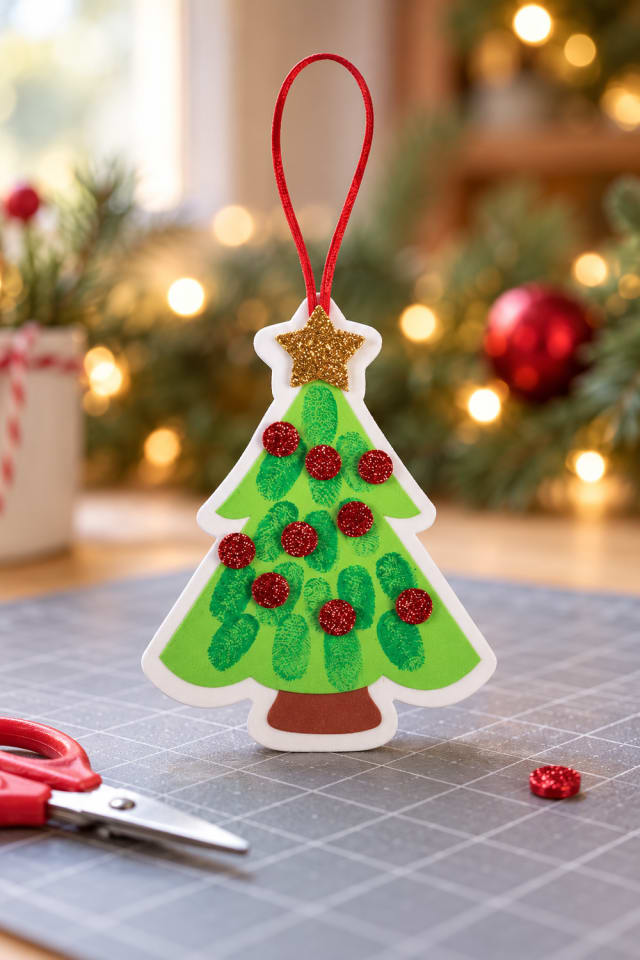 Thumbprint Christmas Tree Ornament Craft Kit | holiday craft ideas | DIY project guide maker-lifestyle pin