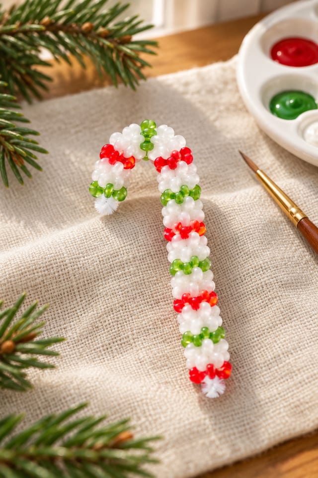 Beaded Mini Pearl Candy Cane Christmas Ornament Craft Kit | holiday craft | DIY ideas maker-lifestyle pin