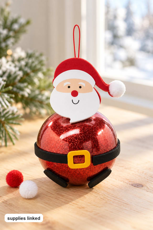 Santa Glitter Christmas Bulb Ornament Craft Kit | holiday craft ideas | DIY project guide maker-lifestyle pin