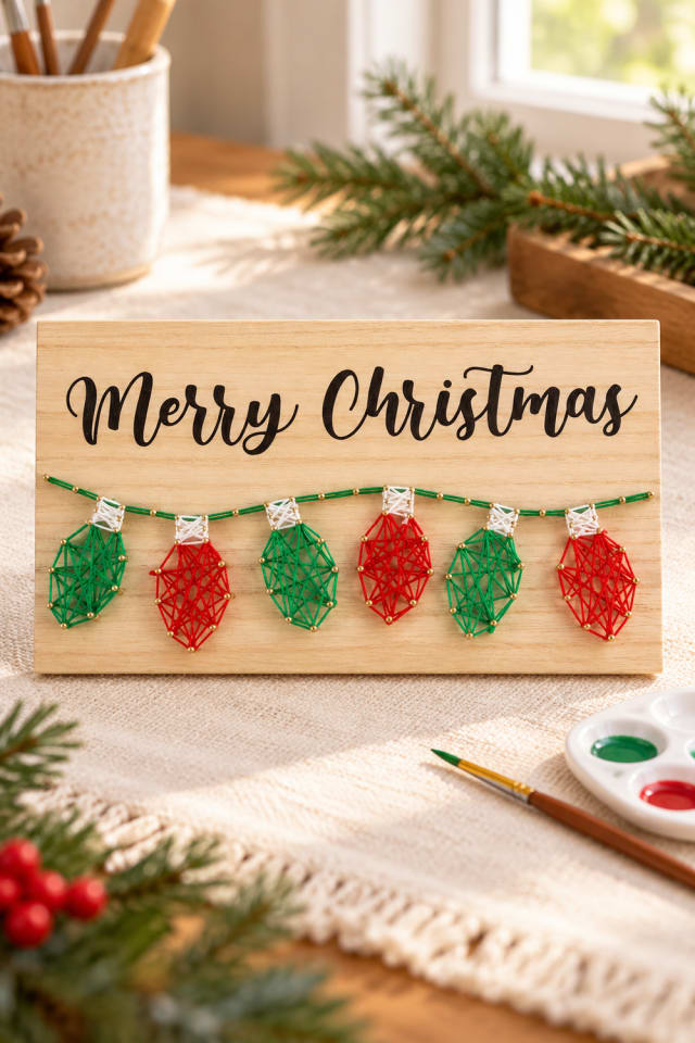 Christmas Lights String Art Craft | Christmas craft ideas | holiday DIY supplies for makers maker-lifestyle pin