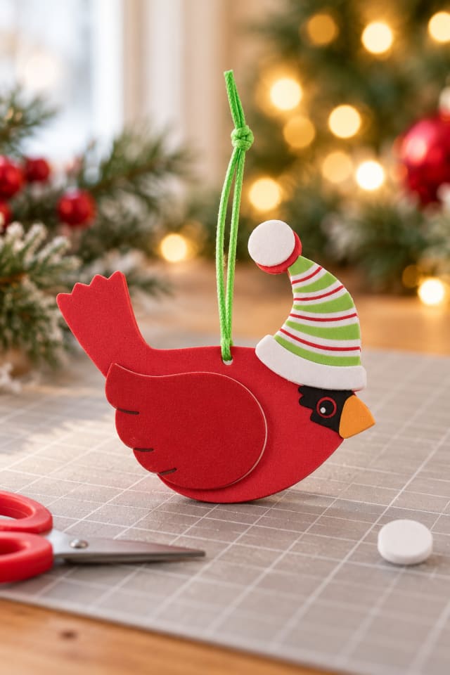 Christmas Cardinal Ornament Foam Craft Kit | festive craft ideas | holiday DIY project maker-lifestyle pin