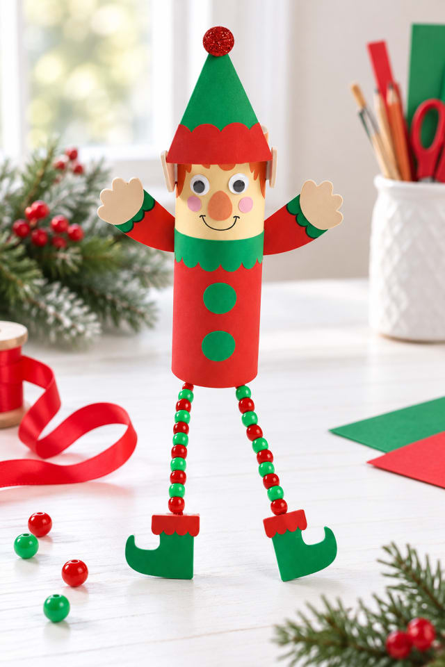 Christmas Elf Craft Tube with Bead Legs Craft Kit | holiday DIY | craft project ideas maker-lifestyle pin