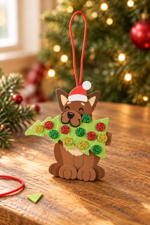 Dog with a Christmas Tree Ornament Foam Craft Kit | holiday DIY | craft project ideas maker-lifestyle pin