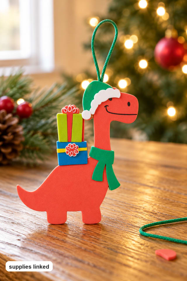 4 1/4" Christmas Dinosaur Ornament Craft Kit | holiday craft ideas | DIY project guide maker-lifestyle pin