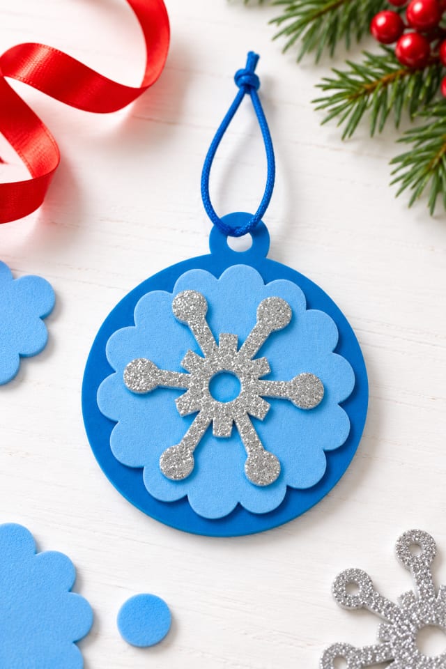 Round Snowflake Christmas Ornament Foam Craft Kit | holiday DIY | craft project ideas maker-lifestyle pin