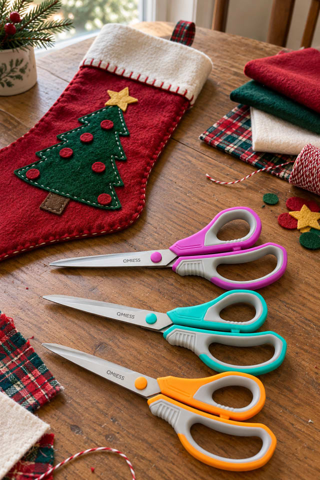 Handmade Christmas Stocking | Green Fabric Scissors for Tree and Gift Accents maker-lifestyle pin