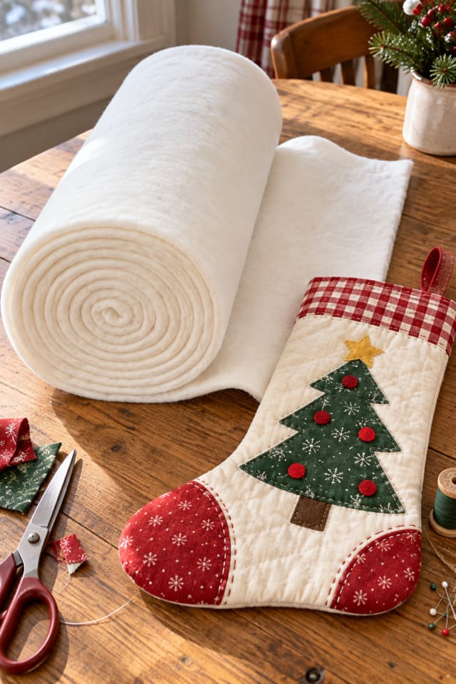 DIY Christmas Stocking | White Cotton Quilt Batting for Winter Crafting maker-lifestyle pin