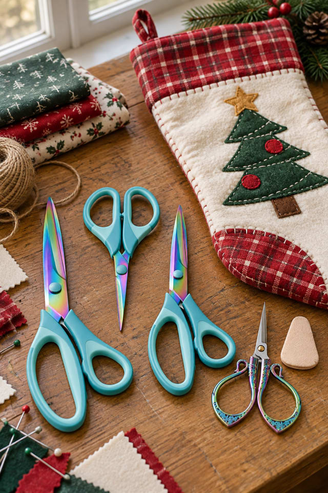 Sewn Holiday Stocking | Green Fabric Scissors for Holiday Home Decor maker-lifestyle pin
