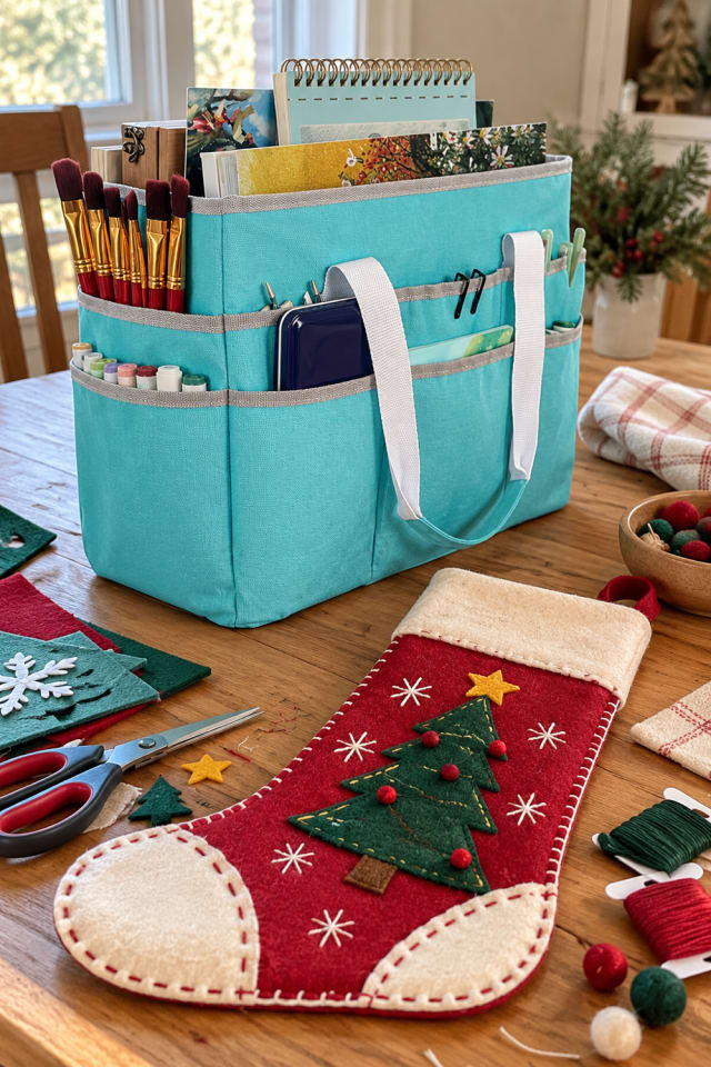 DIY Christmas Stocking | Blue Craft Organizer Tote for Small Ornament Projects maker-lifestyle pin