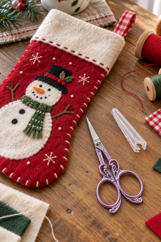 Sewn Holiday Stocking | Purple Fabric Scissors for Rustic Christmas Decor maker-lifestyle pin