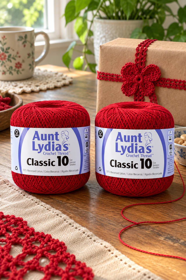 Handmade Crochet Gift Accent | Red Crochet Thread for a Festive Craft Table maker-lifestyle pin
