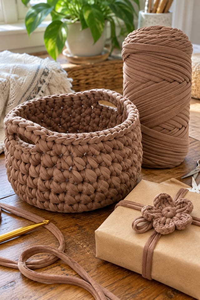 Handmade Crochet Gift Accent | Brown Fabric Craft Yarn for Small Ornament Projects maker-lifestyle pin