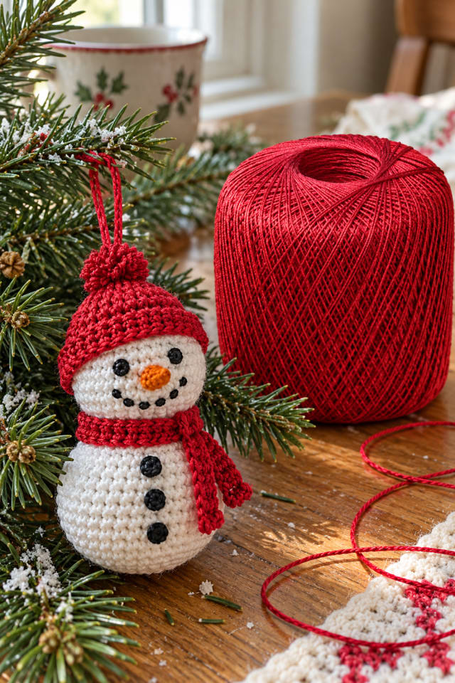 Crochet Snowman Ornament DIY | Red Crochet Thread for Tree and Gift Accents maker-lifestyle pin