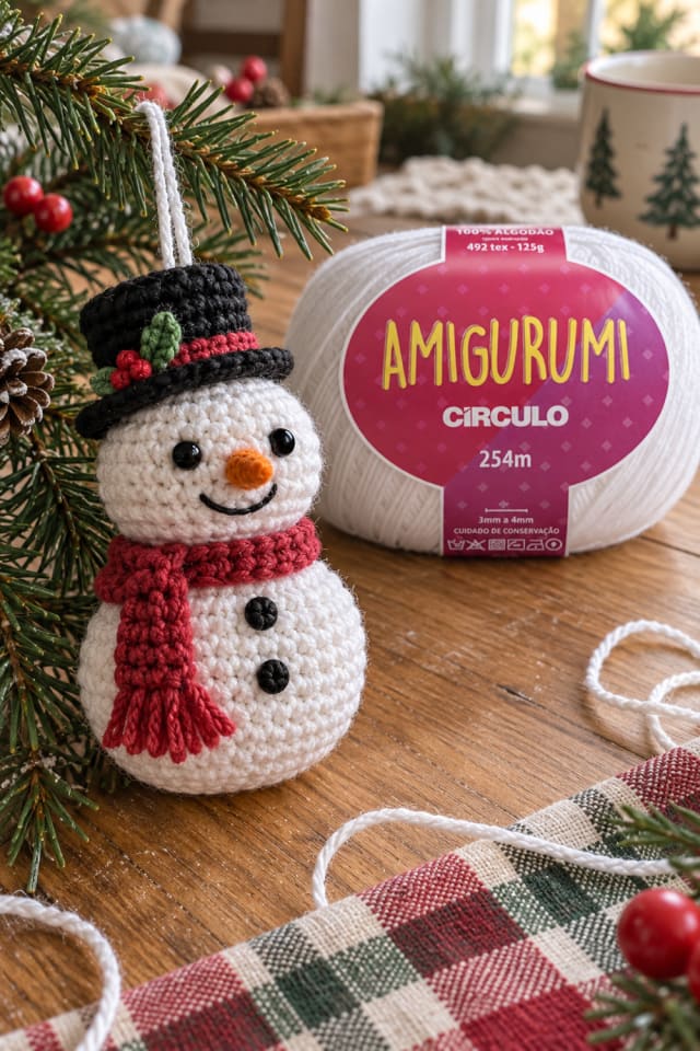 Crochet Snowman Christmas Craft | White Cotton Craft Yarn for DIY Holiday Decor maker-lifestyle pin