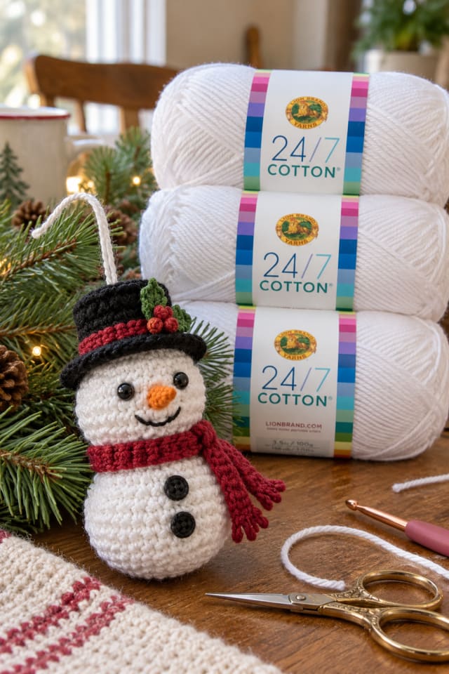 Crochet Snowman Tree Ornament | White Cotton Craft Yarn for Holiday Home Decor maker-lifestyle pin
