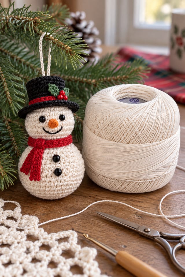 Crochet Snowman Ornament DIY | Cotton Craft Yarn for Festive Maker Projects maker-lifestyle pin