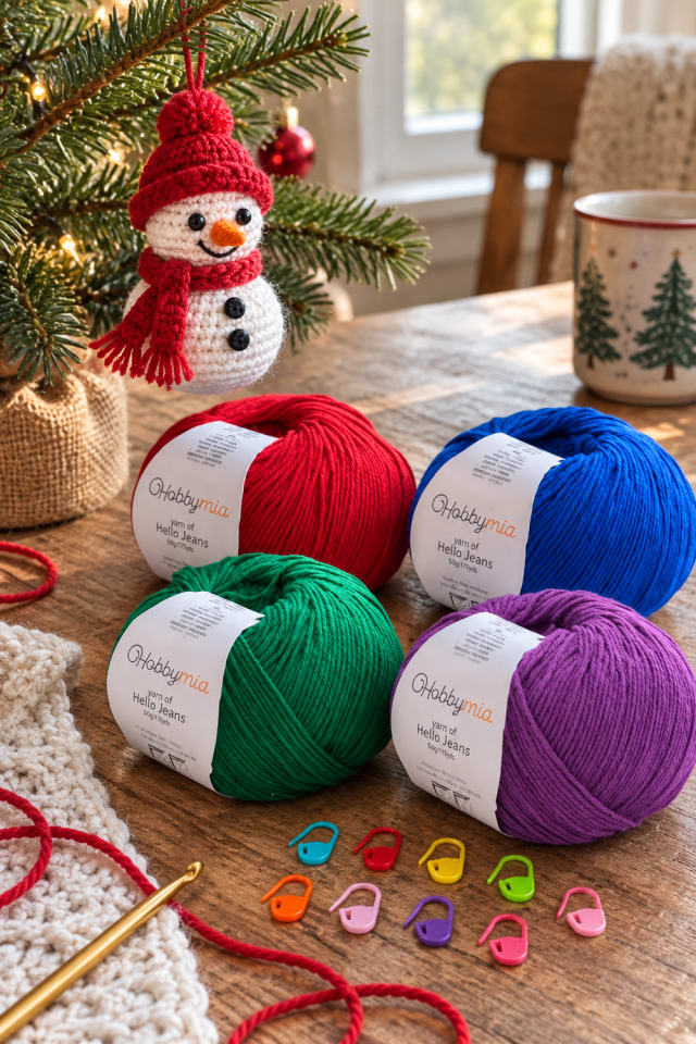 Crochet Snowman Tree Ornament | Multicolor Cotton Craft Yarn for Rustic Christmas Decor maker-lifestyle pin