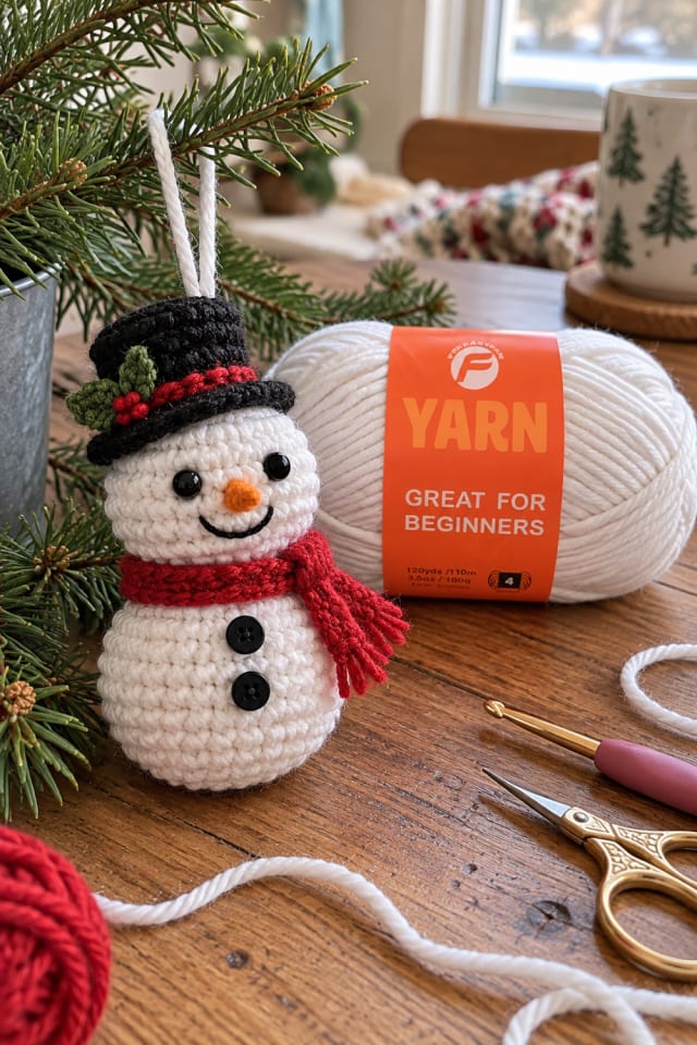 Crochet Snowman Christmas Craft | White Cotton Craft Yarn for Colorful Holiday Crafts maker-lifestyle pin