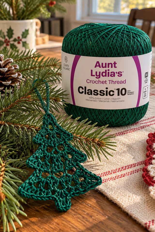Crochet Christmas Tree Ornament | Green Cotton Crochet Ornament Supply for Handmade Holiday Decor maker-lifestyle pin