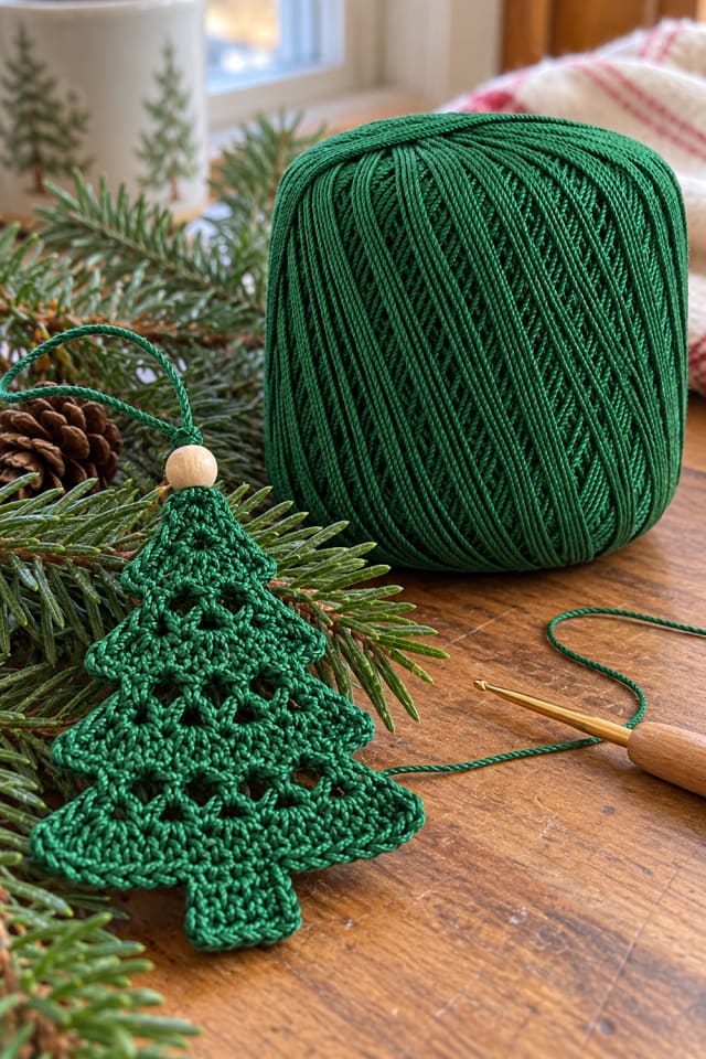 Crochet Star Ornament DIY | Green Cotton Crochet Thread for Christmas Craft Night maker-lifestyle pin